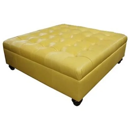 Square Leather Tufted Cocktail Ottoman